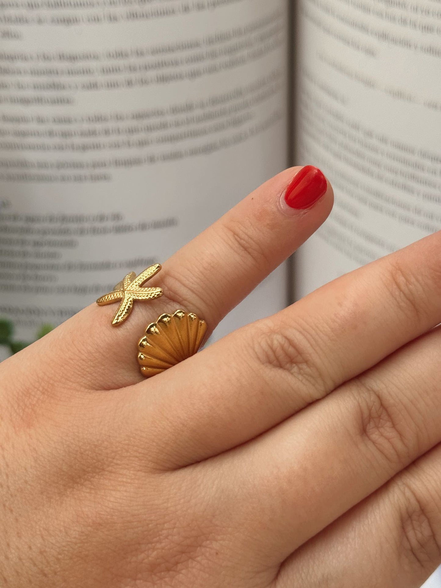 Anillo Ajustable Estrella y Concha Marina – Acero Inoxidable