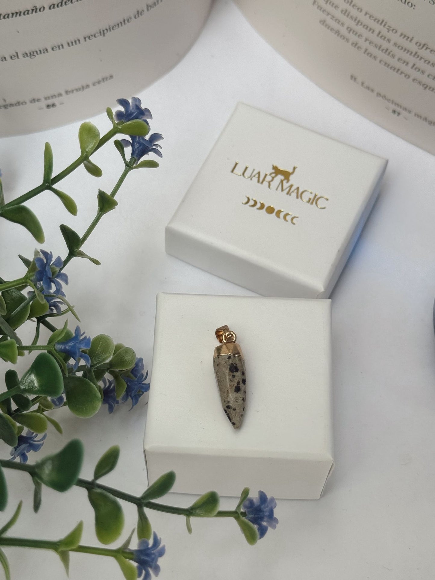 Colgante Colmillo de Jaspe Dálmata en Acero Inoxidable