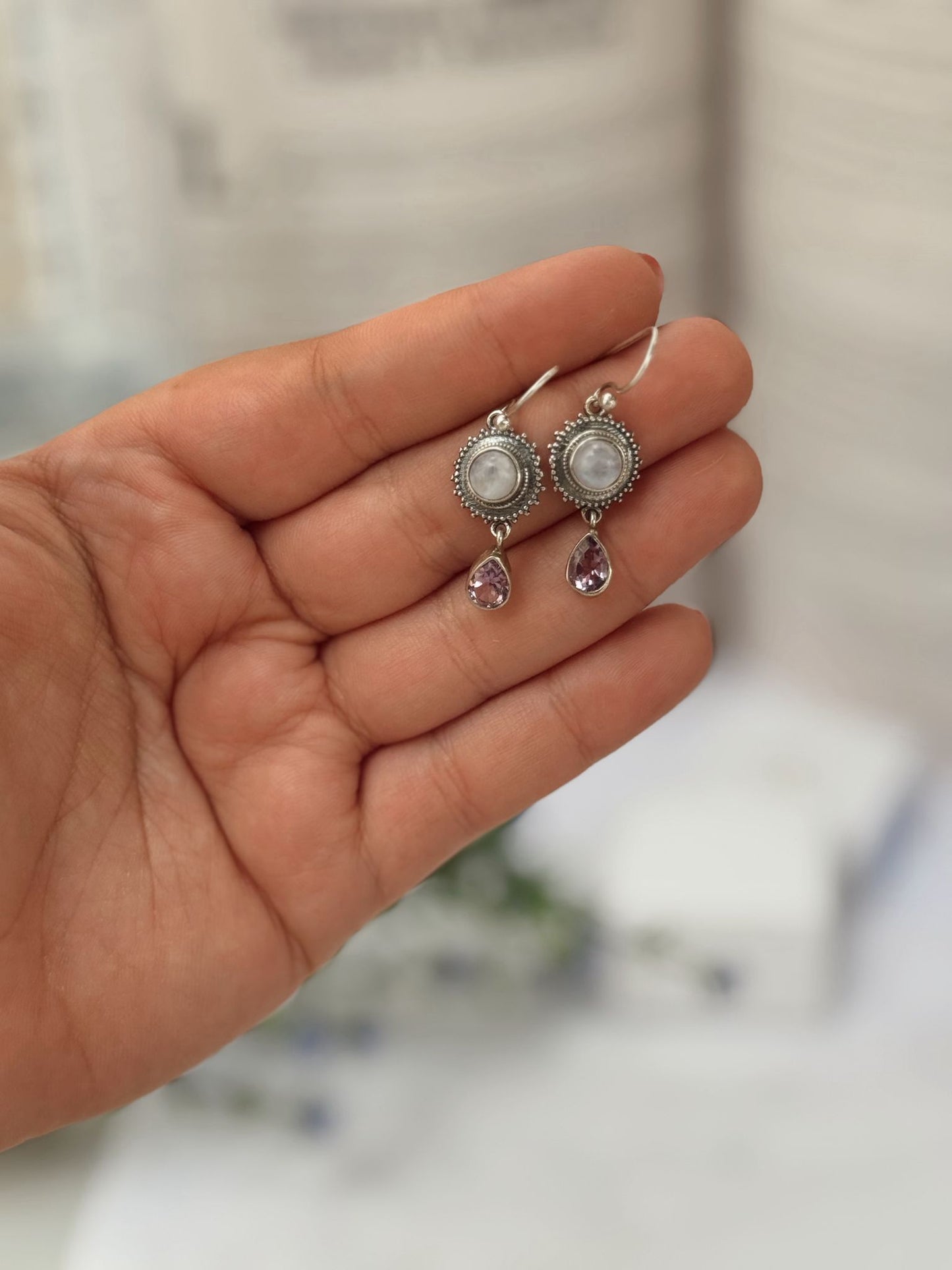 Pendientes de piedra luna con circonita plata de ley