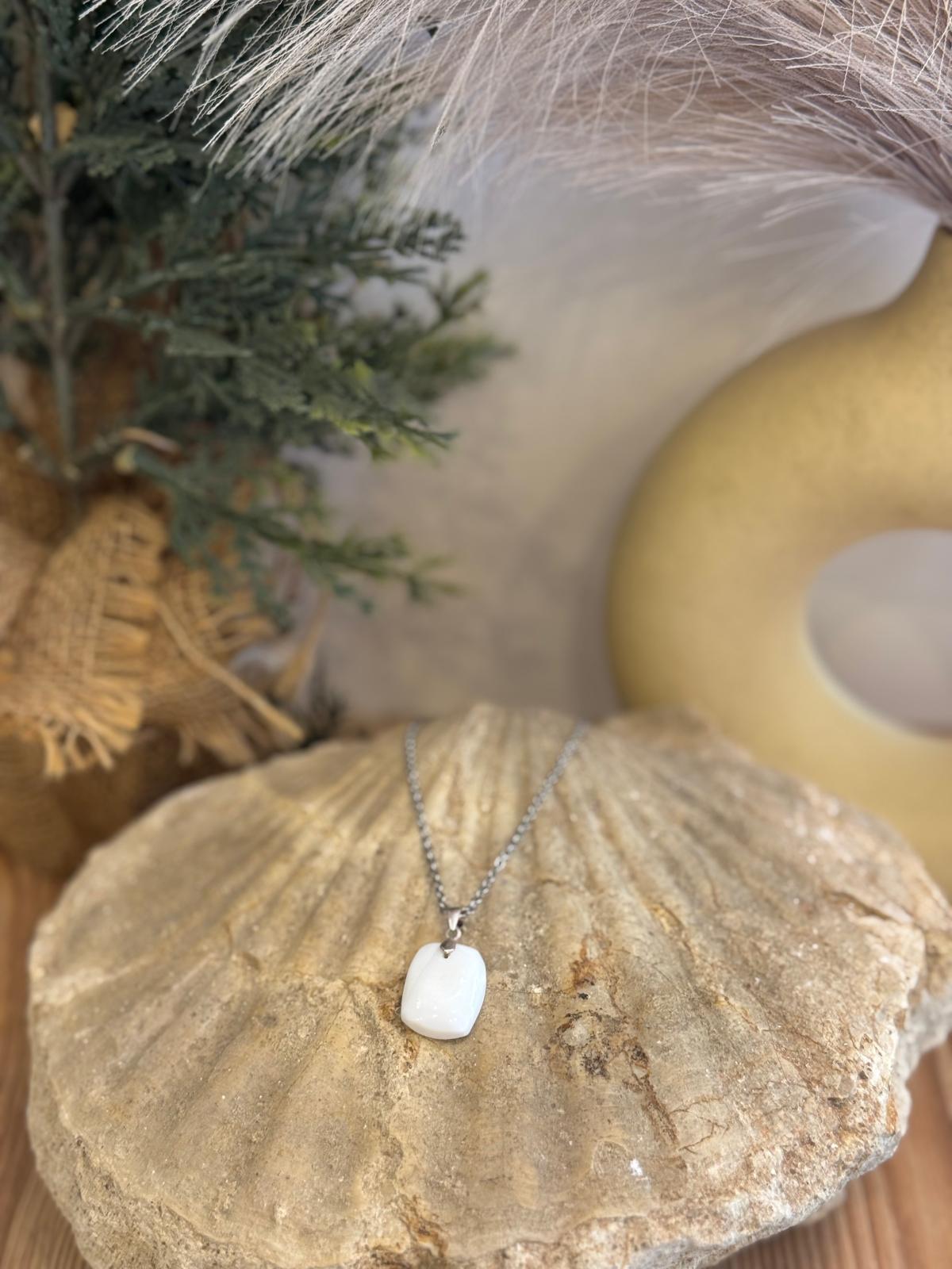 Colgante ágata blanca plata 925 cadena acero inoxidable de regalo
