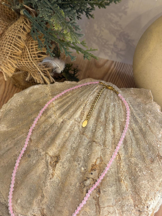 Collar cuarzo rosa acero