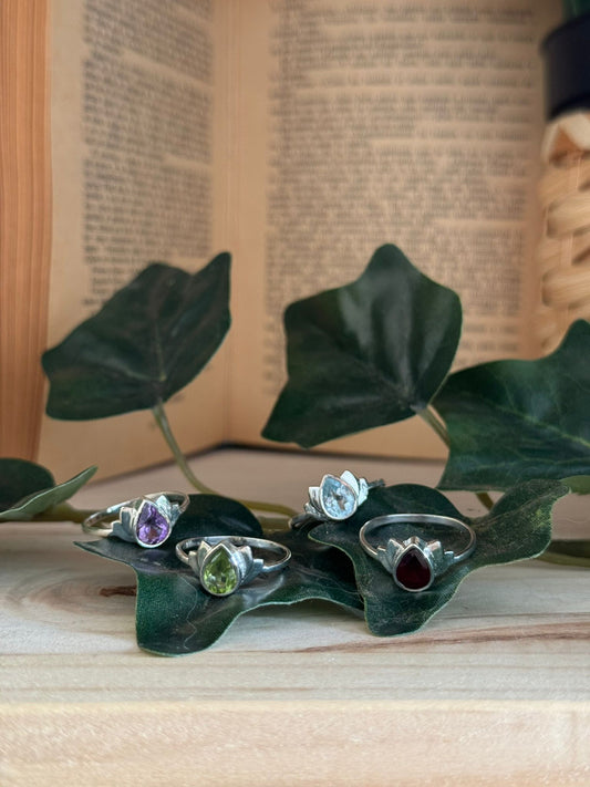 Anillo Flor de Loto Plata 925 con mineral a elegir
