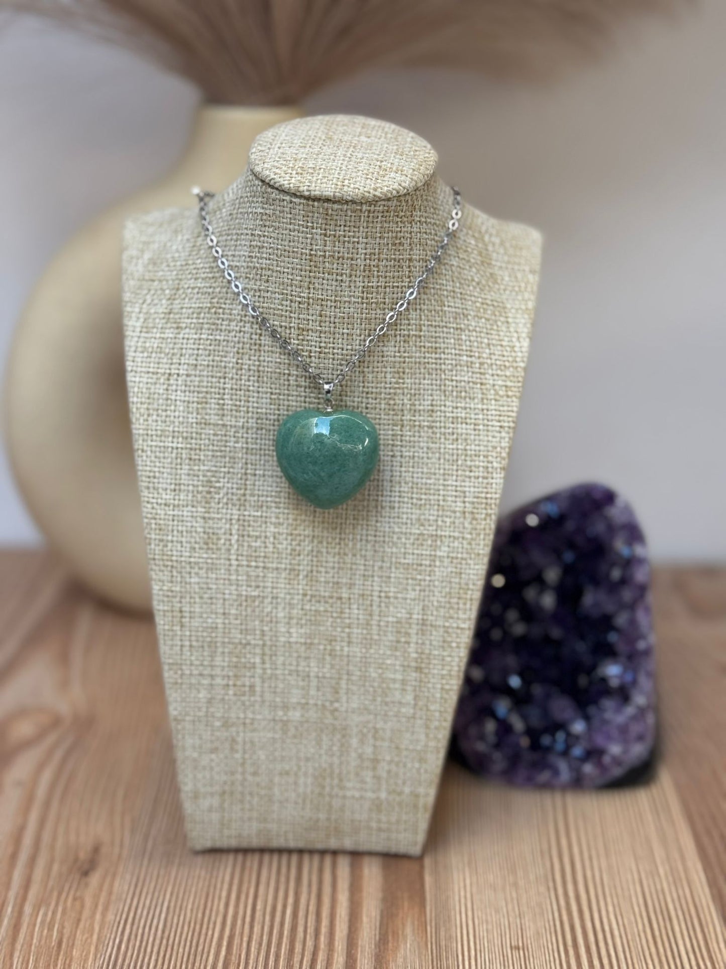 Colgante Corazón de Cuarzo Verde en Plata 925