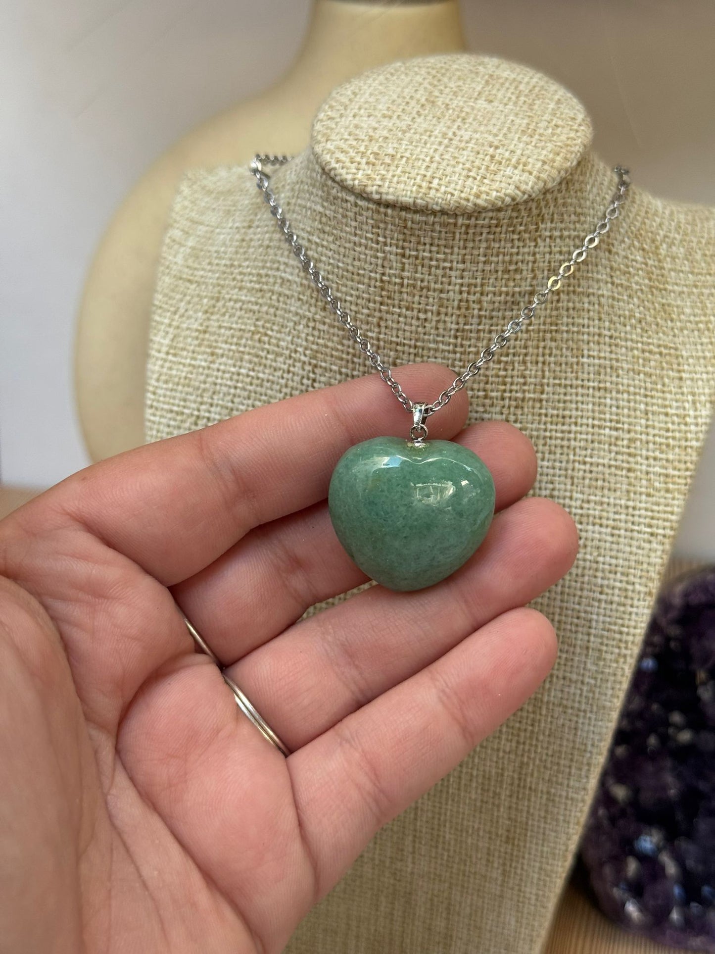 Colgante Corazón de Cuarzo Verde en Plata 925