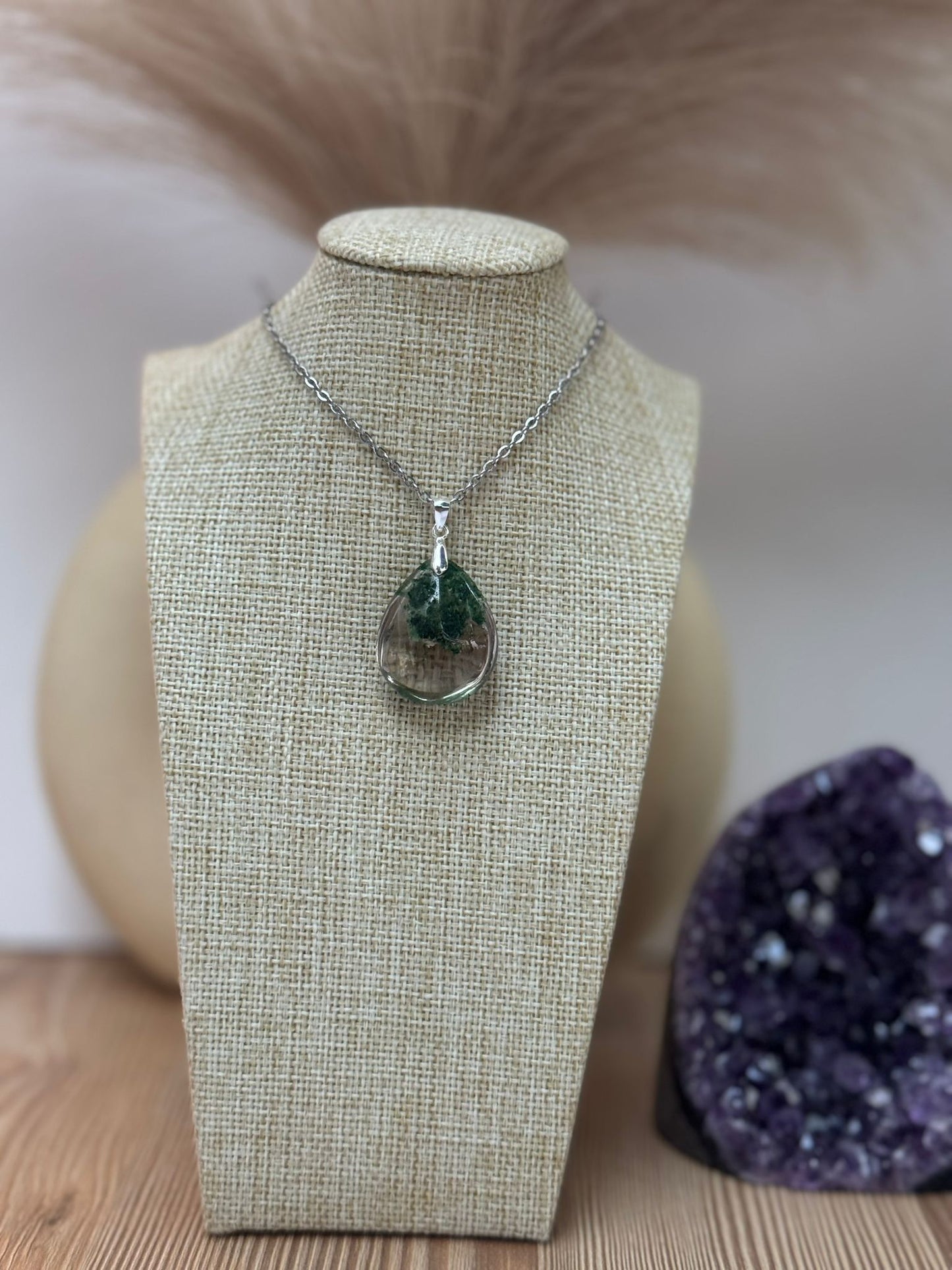 Colgante de Cuarzo Chamánico (Cuarzo Jardín) en Plata 925