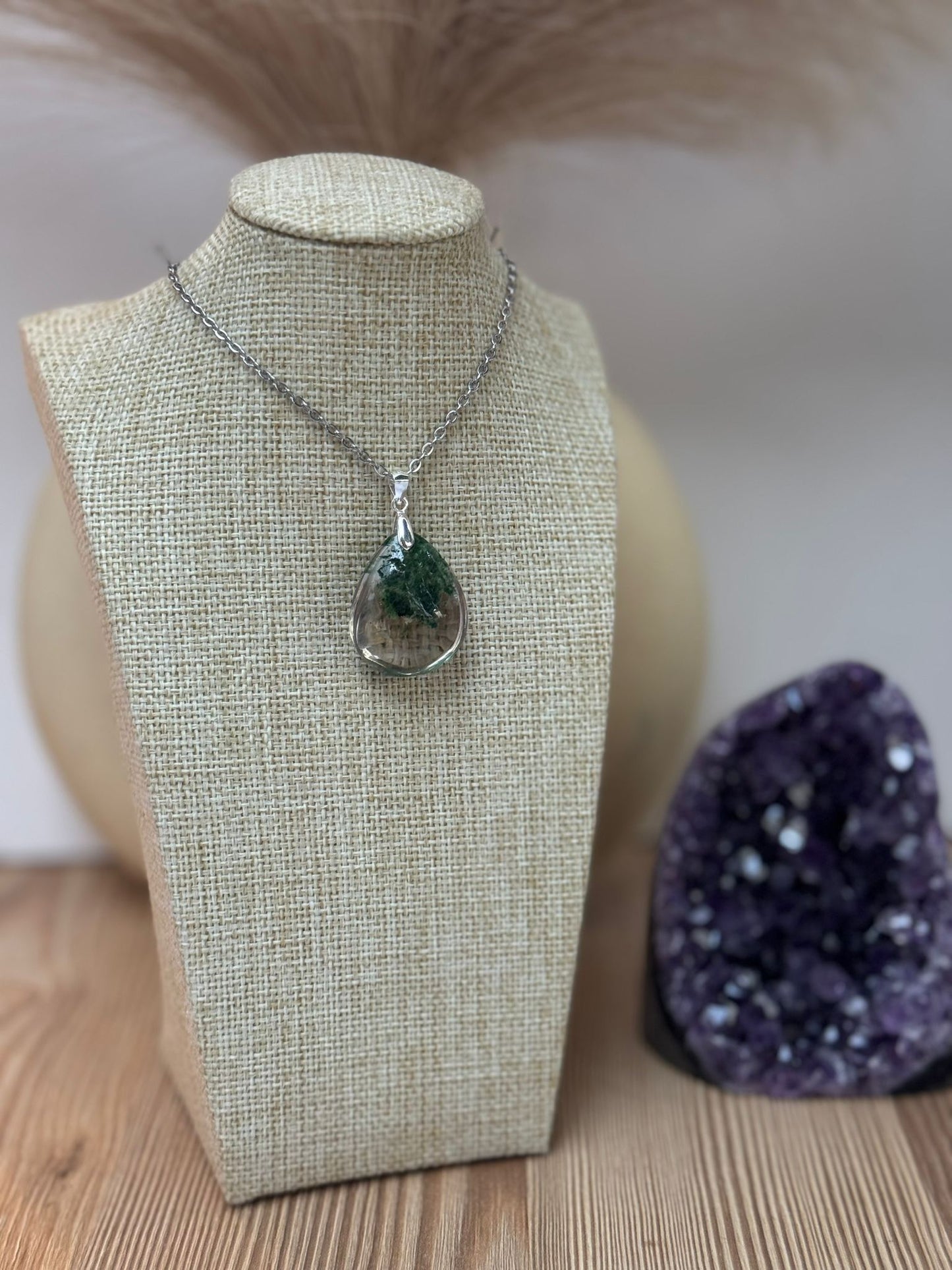 Colgante de Cuarzo Chamánico (Cuarzo Jardín) en Plata 925