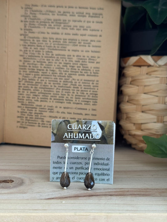 Pendientes de Cuarzo Ahumado en Lágrima – Plata 925