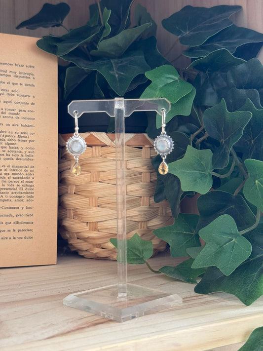 Pendientes de Piedra de Luna y Citrino en Plata 925