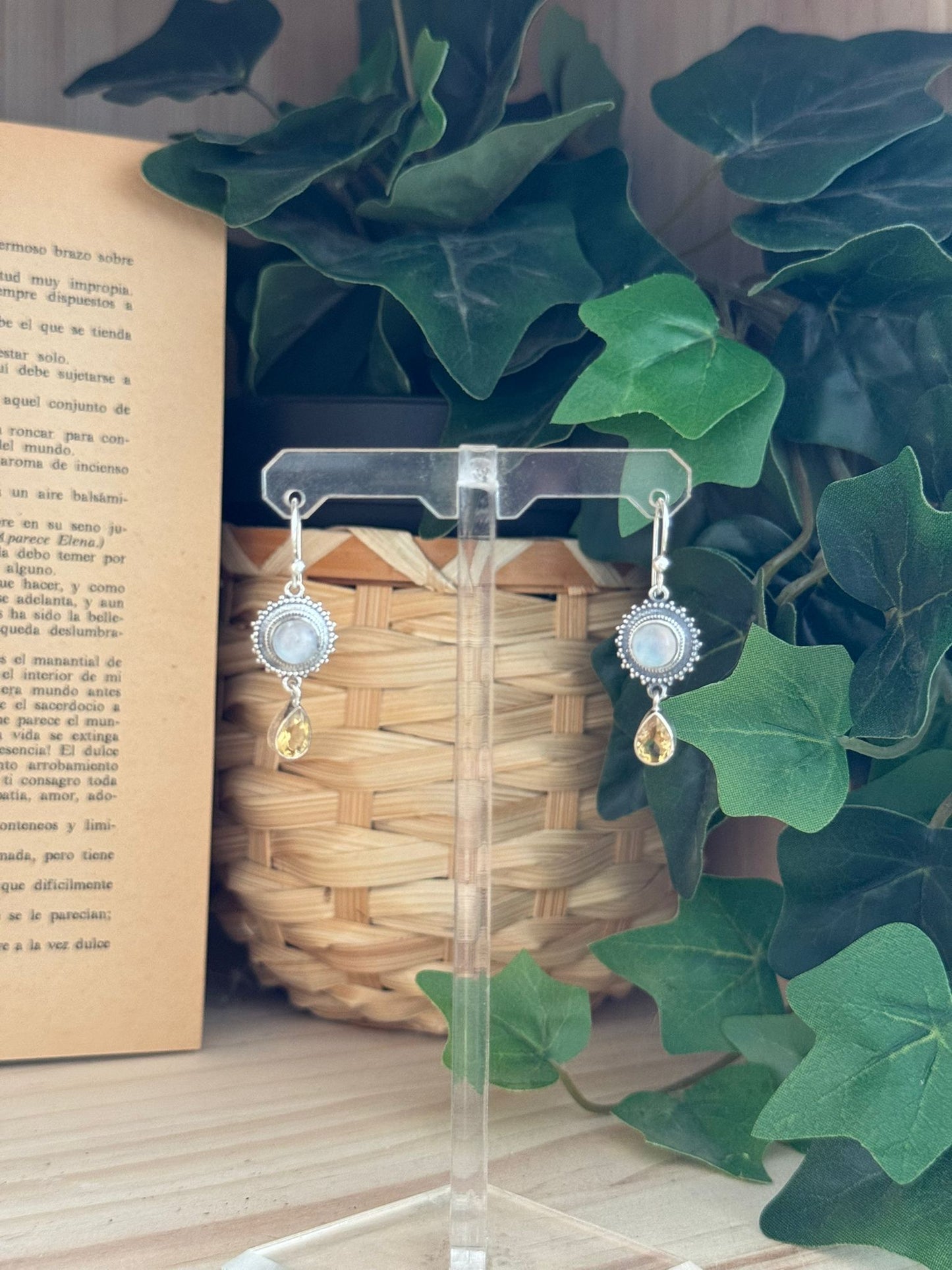 Pendientes de Piedra de Luna y Citrino en Plata 925