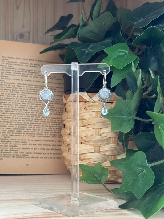 Pendientes de Piedra de Luna y Topacio Azul en Plata 925