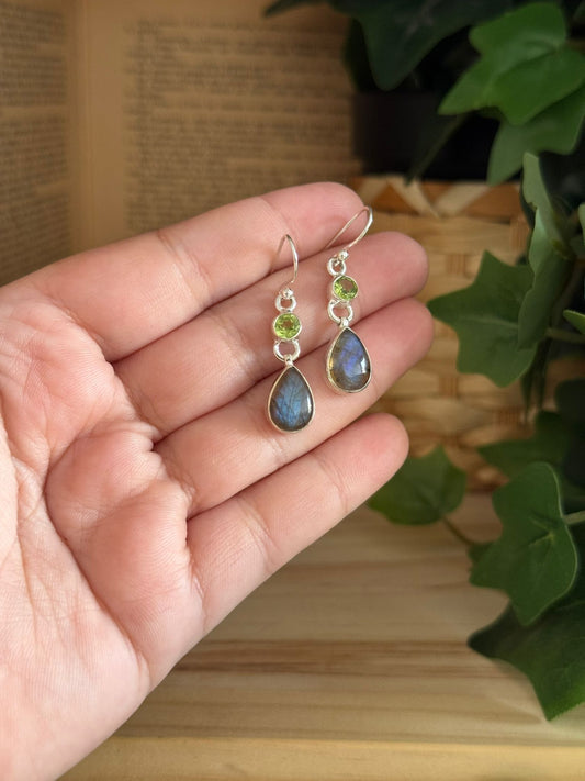 Pendientes de Labradorita y Olivino (Peridoto) en Plata 925