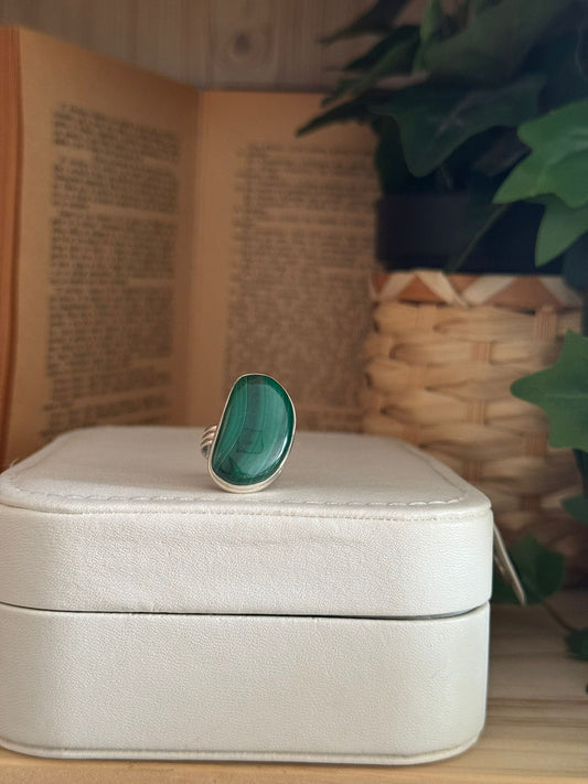 Anillo Ajustable de Malaquita en Plata 925