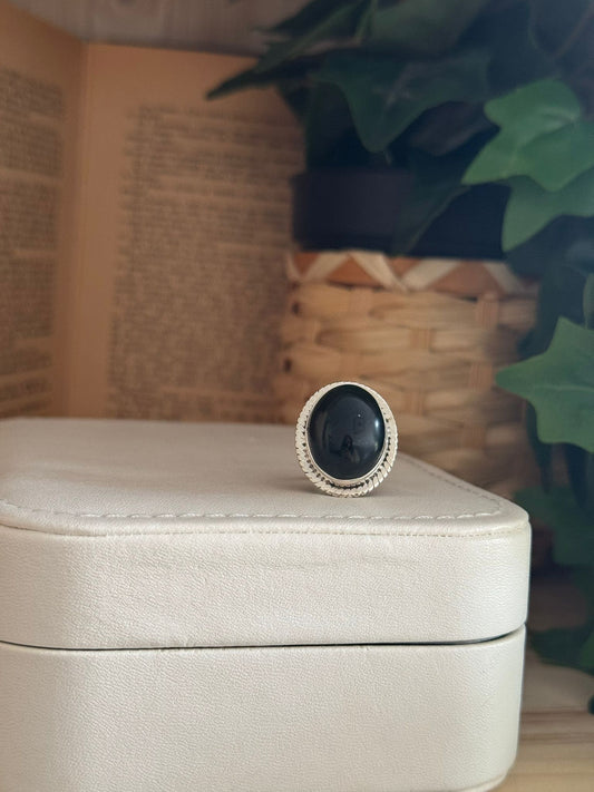 Anillo Ajustable de Turmalina Negra en Plata 925