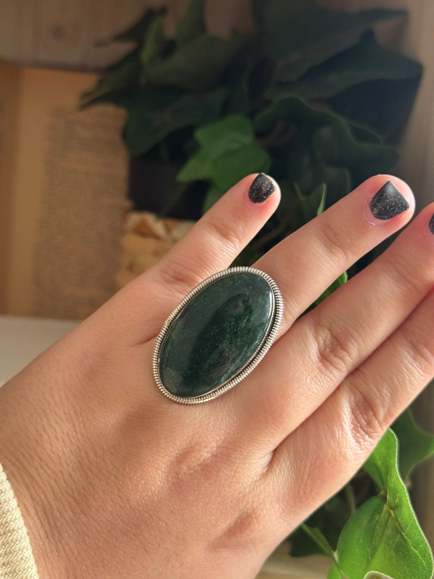 Anillo Ajustable de Aventurina Verde en Plata 925