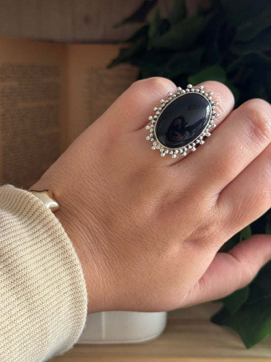Anillo Ajustable de Ónix en Plata 925