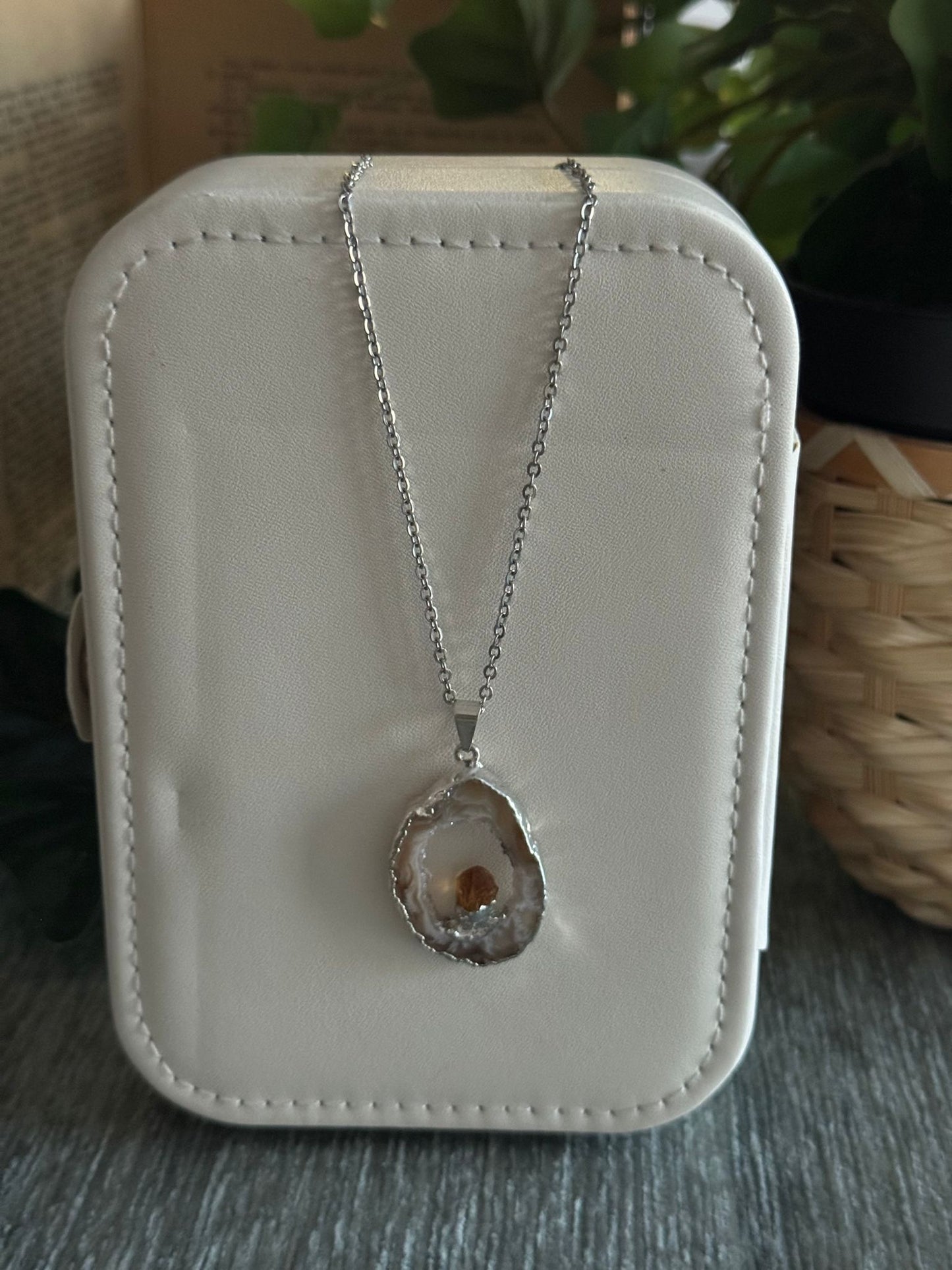 Colgante Geodino de Ágata Ángel con Citrino plata 925