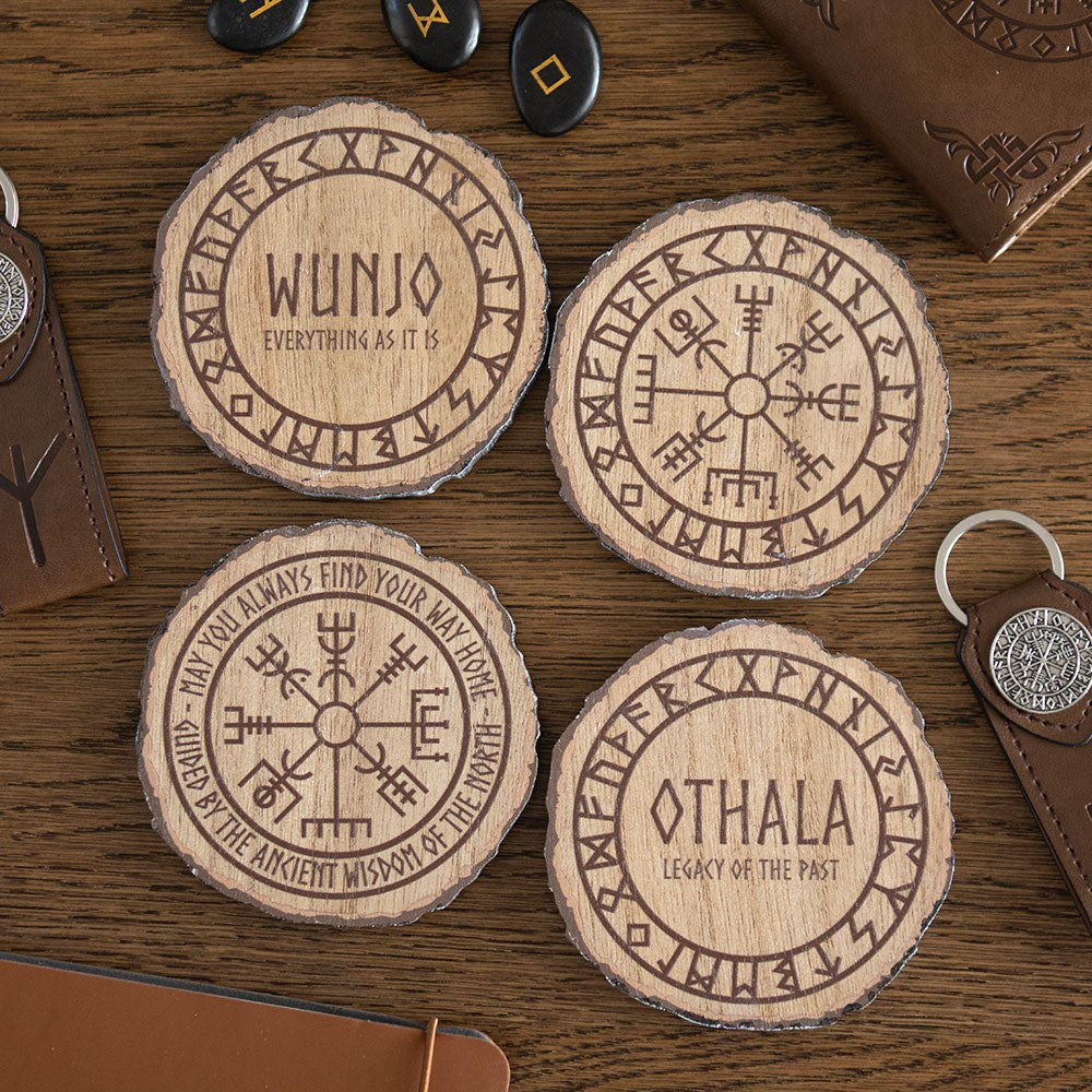 Juego de 4 posavasos de madera de mitología nórdica