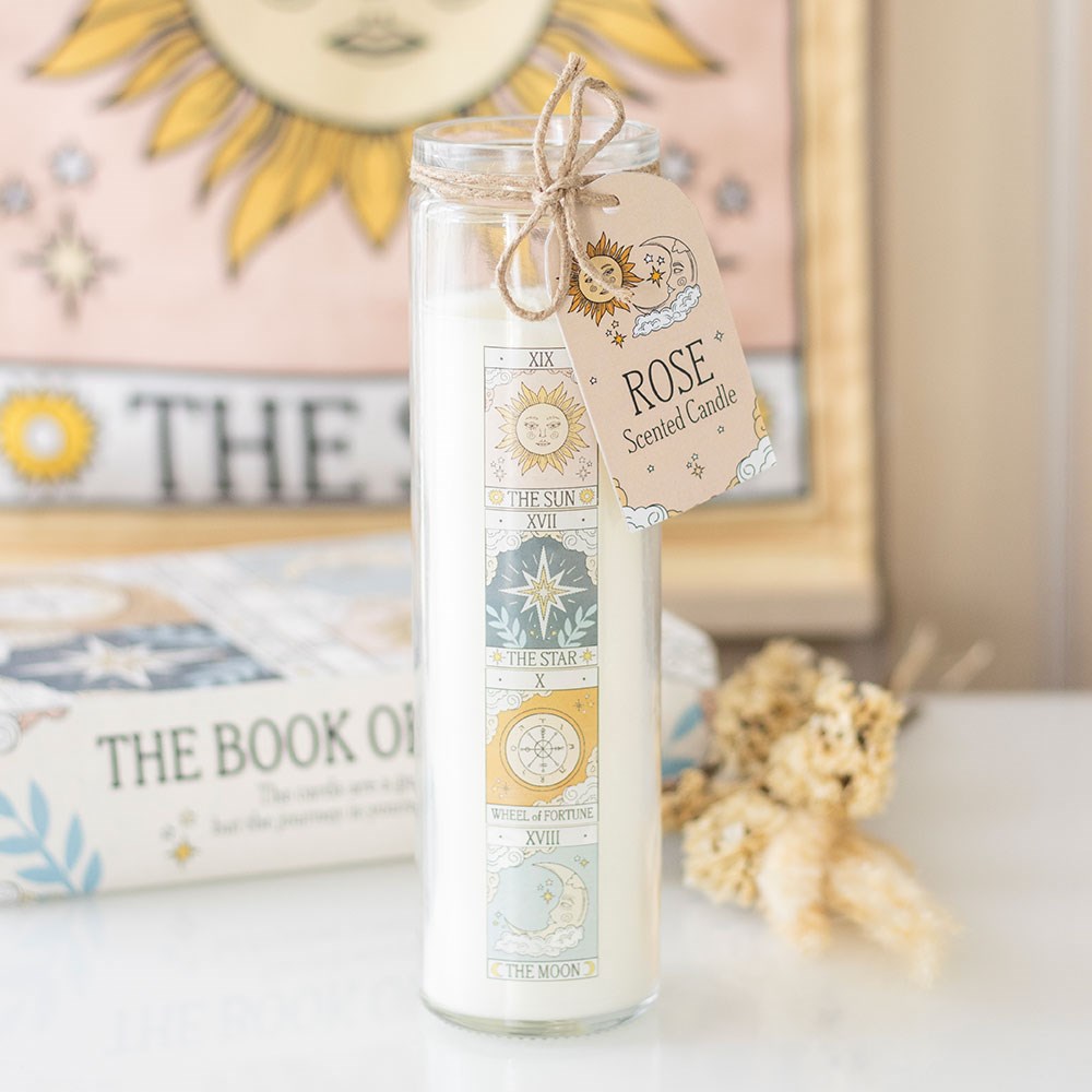 Vela de tubo vintage con rosa del tarot