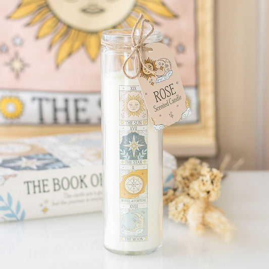 Vela de tubo vintage con rosa del tarot
