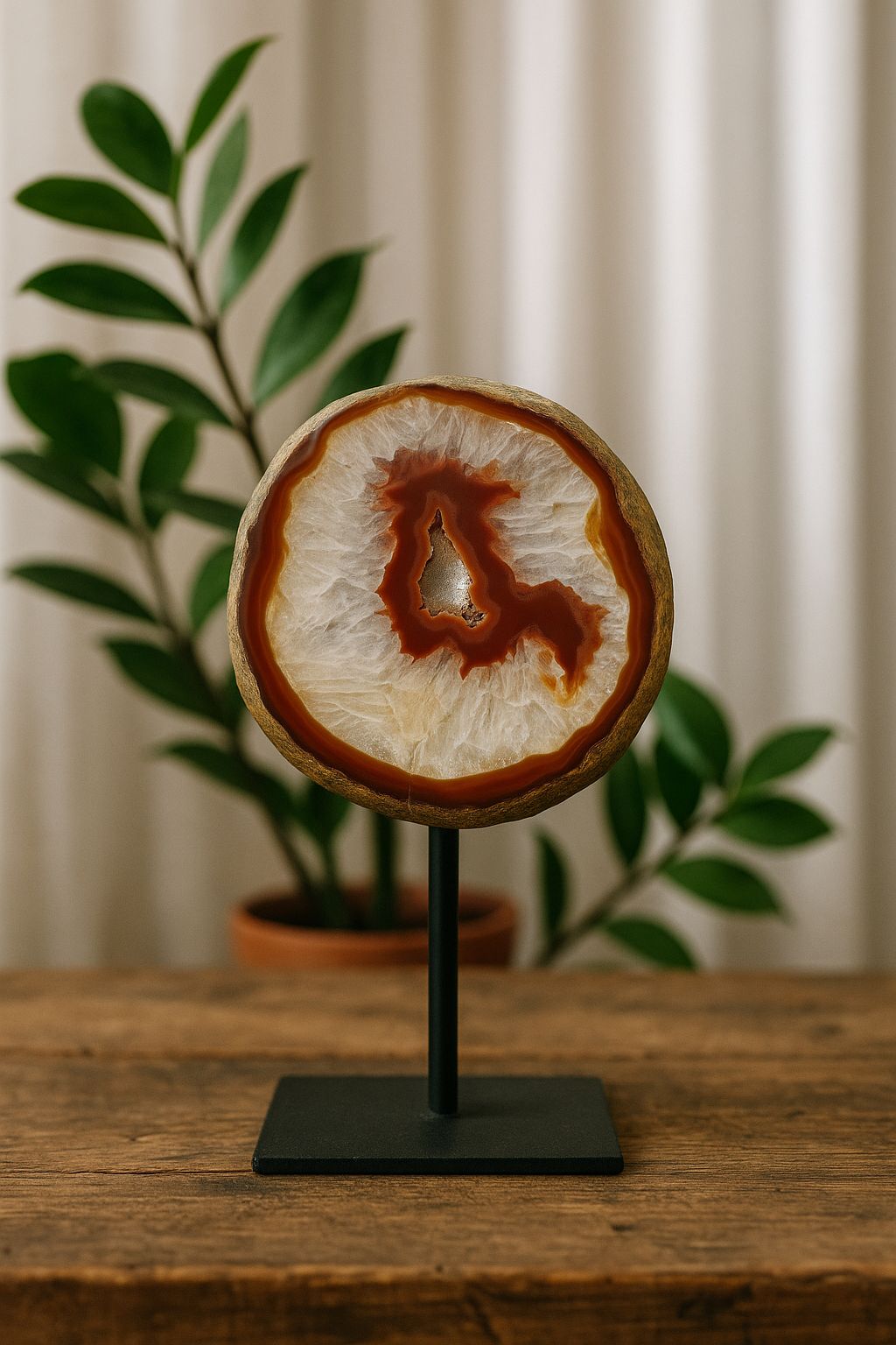 Ágata Lazo Loco (Ágata Fuego) con Geoda de Cuarzo Blanco