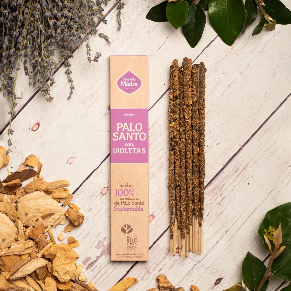 Incienso de Palo santo con Violetas de sagrada madre