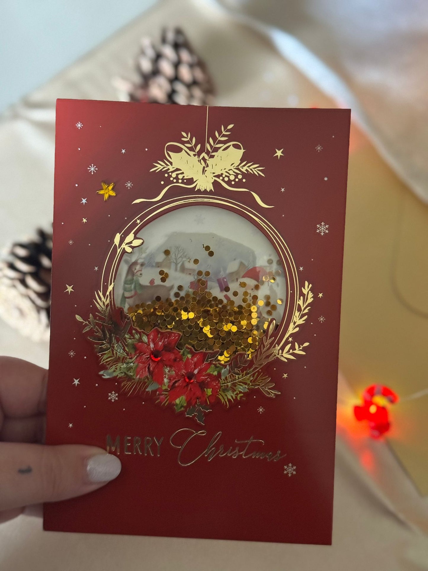 Postal Mágica de Navidad – Bola de Árbol con Purpurina y Dibujo Escondido + sobre