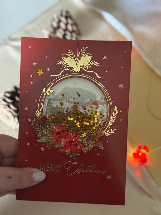 Postal Mágica de Navidad – Bola de Árbol con Purpurina y Dibujo Escondido + sobre