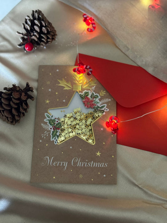 Postal Mágica de Navidad – Estrella de Nieve con Purpurina + sobre