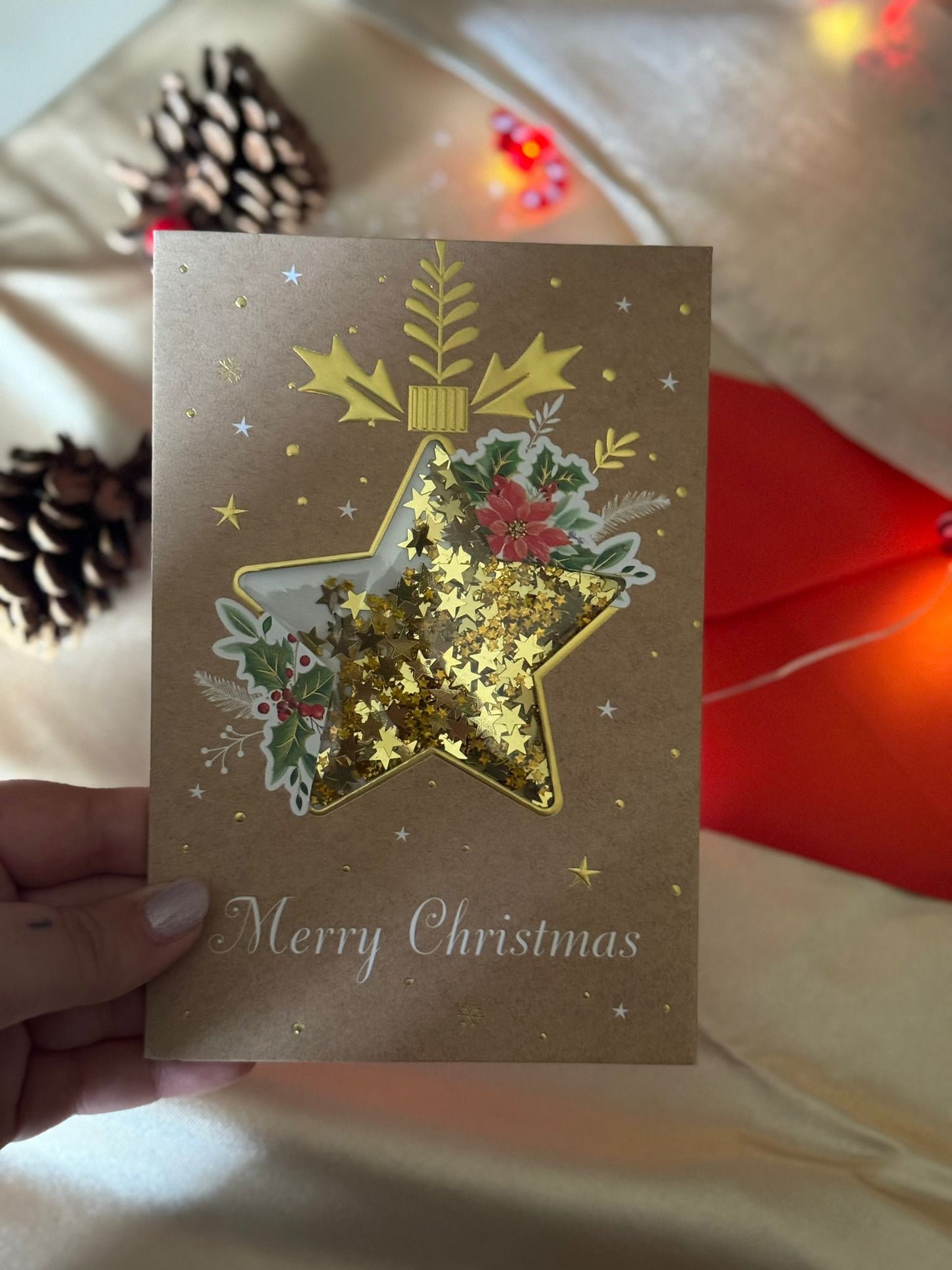 Postal Mágica de Navidad – Estrella de Nieve con Purpurina + sobre