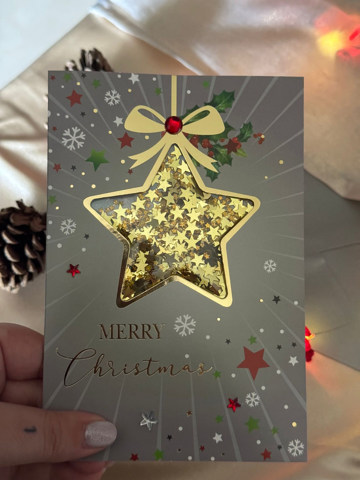 Postal Mágica de Navidad – Estrella de Nieve con Purpurina + Sobre