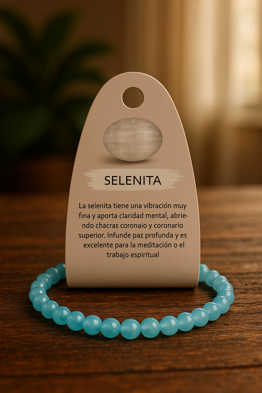 Pulsera Piedra Selenita azul (sanadora) 6 mm