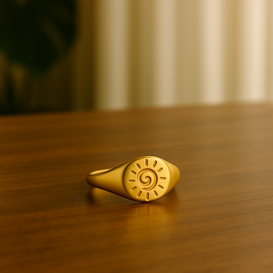 Anillo Sol Espiralado – Luz y Energía Vital (Dorado y plateado)