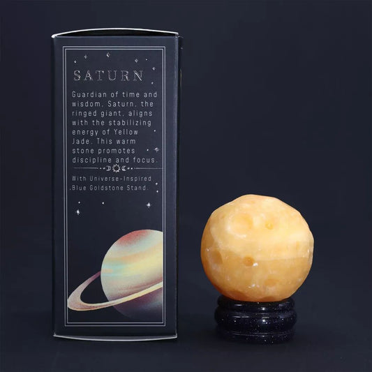 Planeta de Jade Amarillo Saturno con Soporte Solar - 40mm (30x15mm soporte)