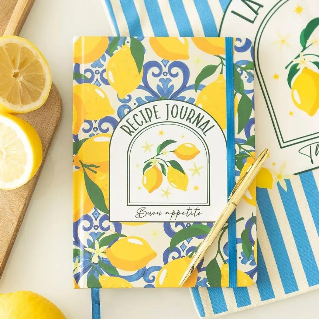 Libreta de recetas tamaño A5 con estampado de limón italiano.