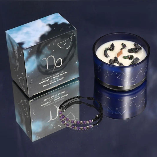Vela del Zodíaco con Pulsera de Piedras - Capricornio