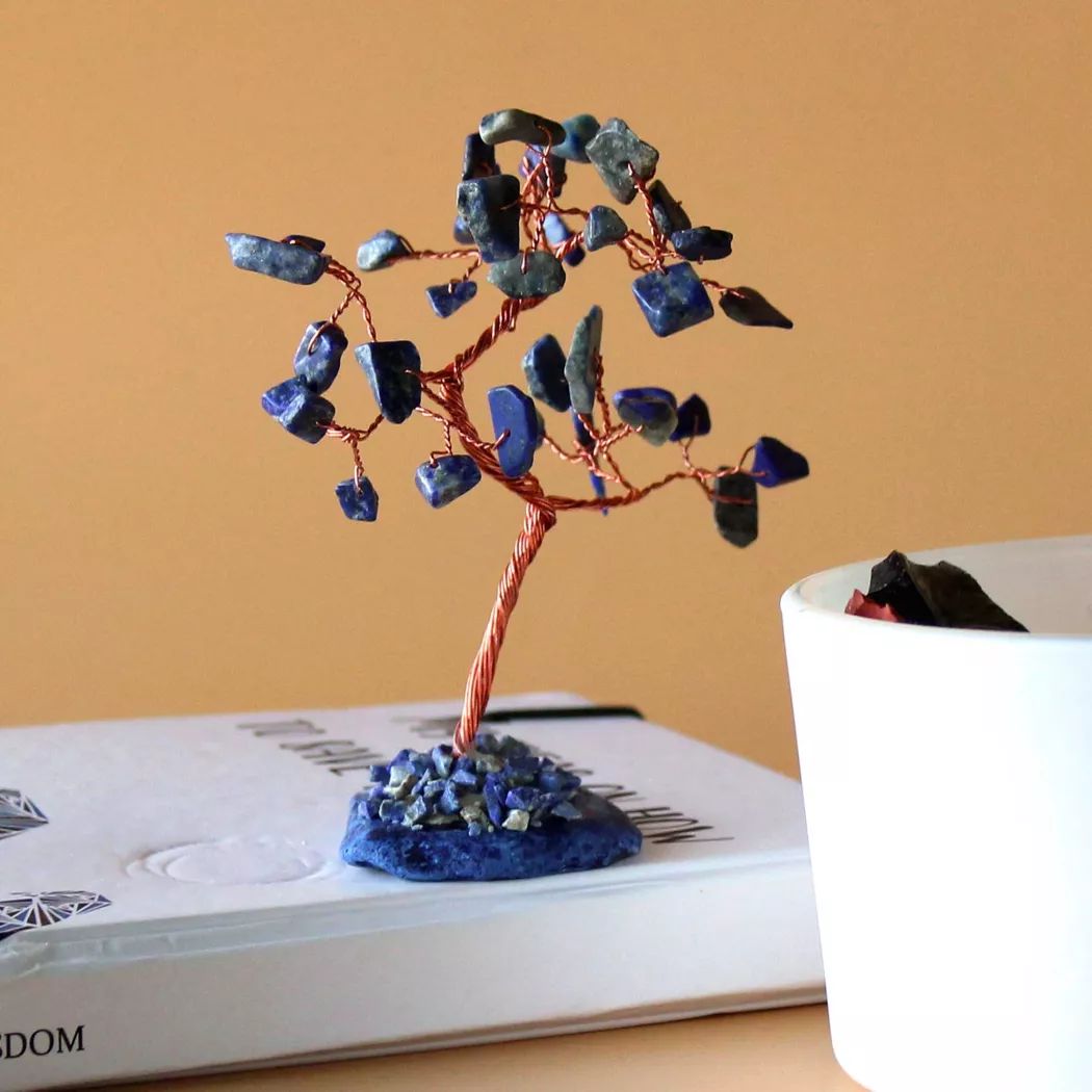 Árbol de piedras preciosas: sodalita sobre base de Ágata azul (35 piedras)