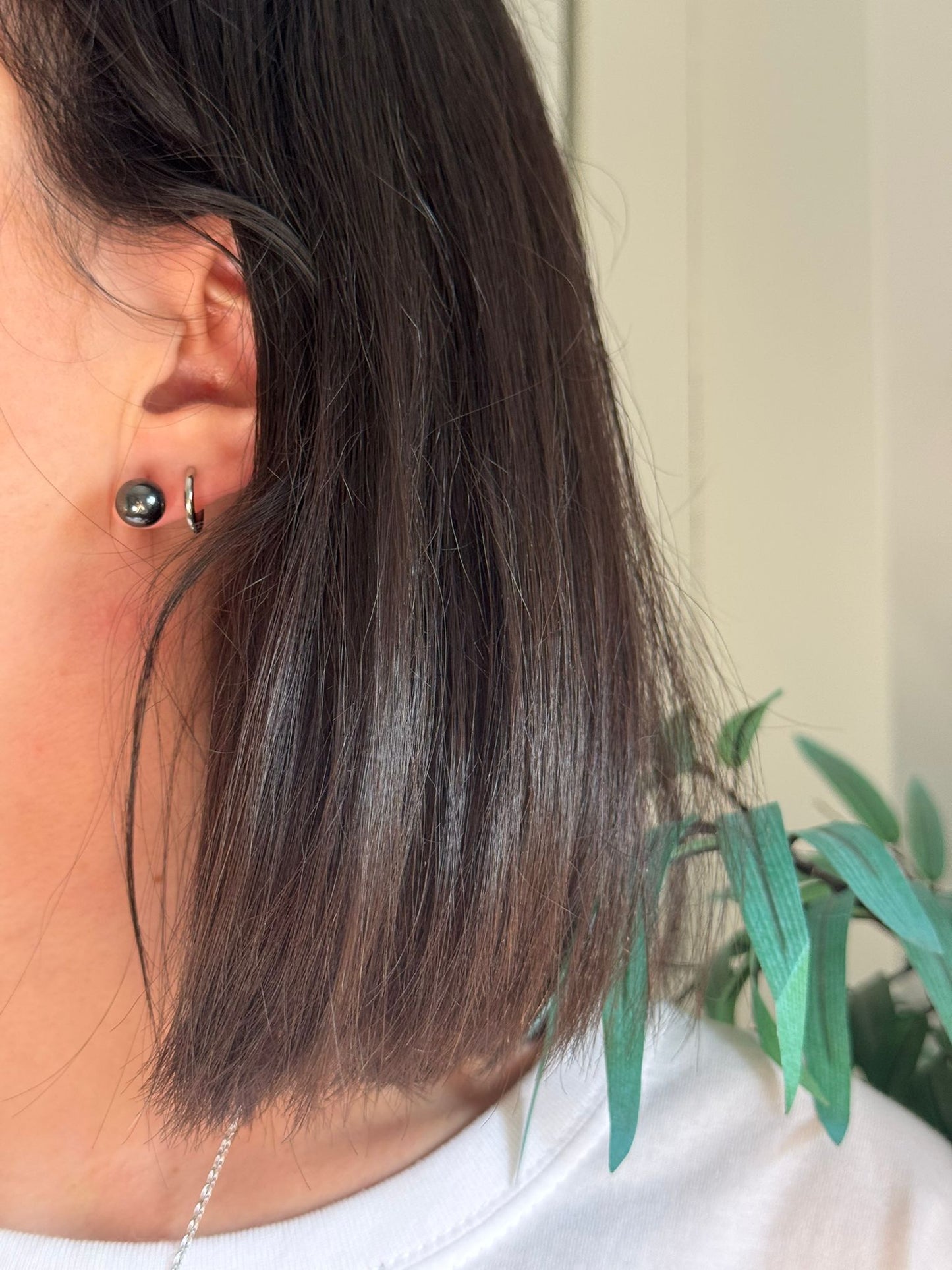 Pendientes bola de hematite en plata