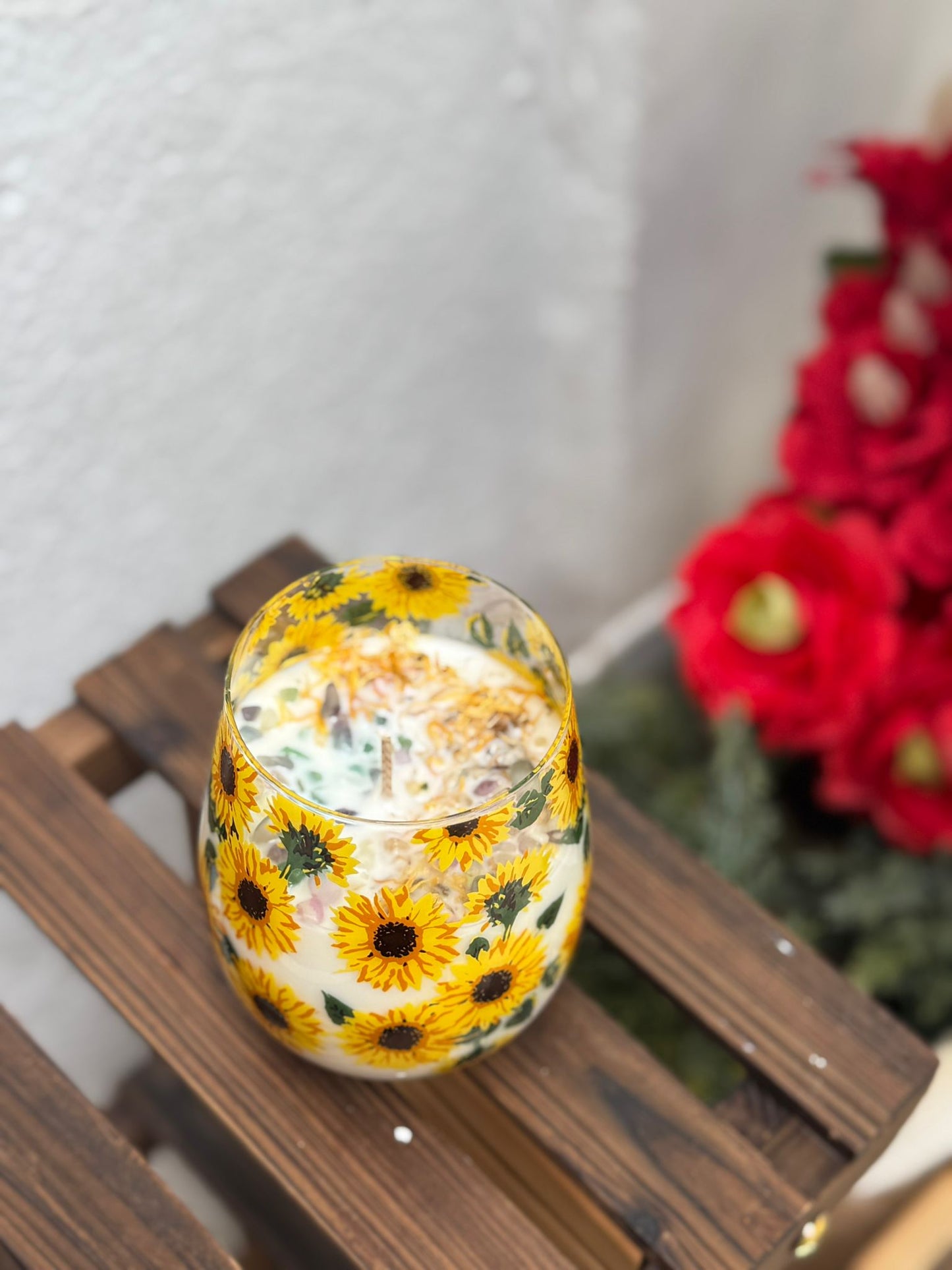 Vela en vaso de cristal - Energía Solar y Alegría.