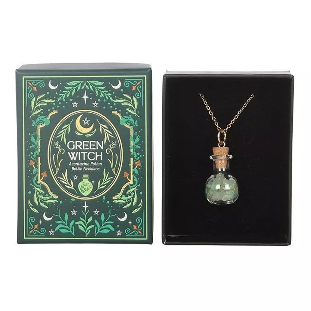 Collar de botella de poción de aventurina de la bruja verde.