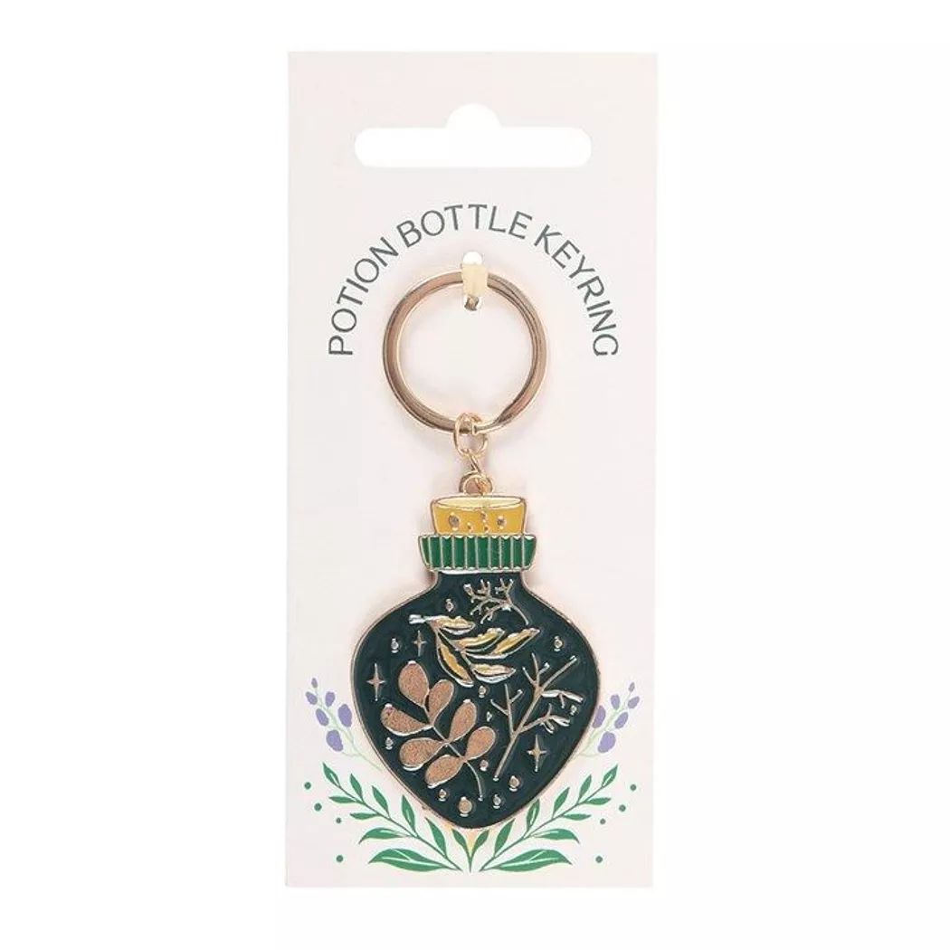 Llavero de botella de poción de la bruja verde.
