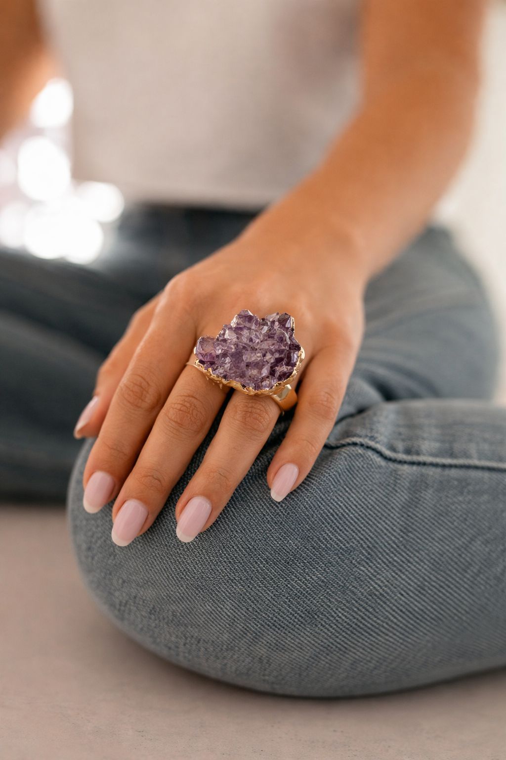 Anillo Amatista Natural Ajustable acero inoxidable