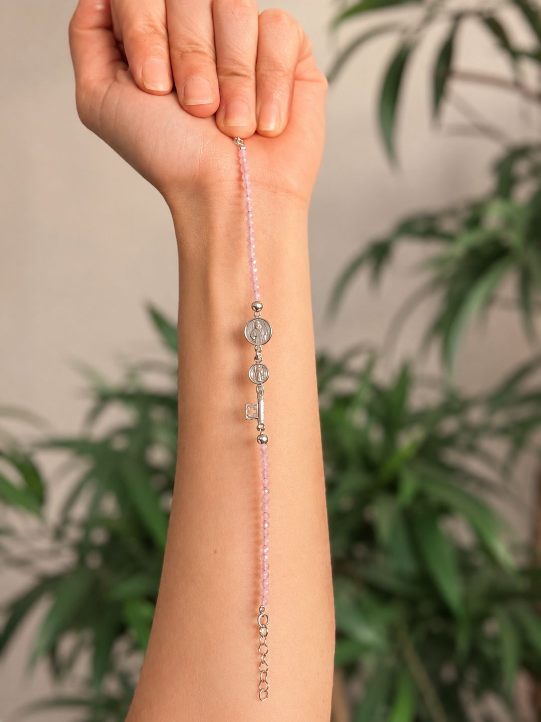 Pulsera llave de San Benito y cuarzo rosa facetado