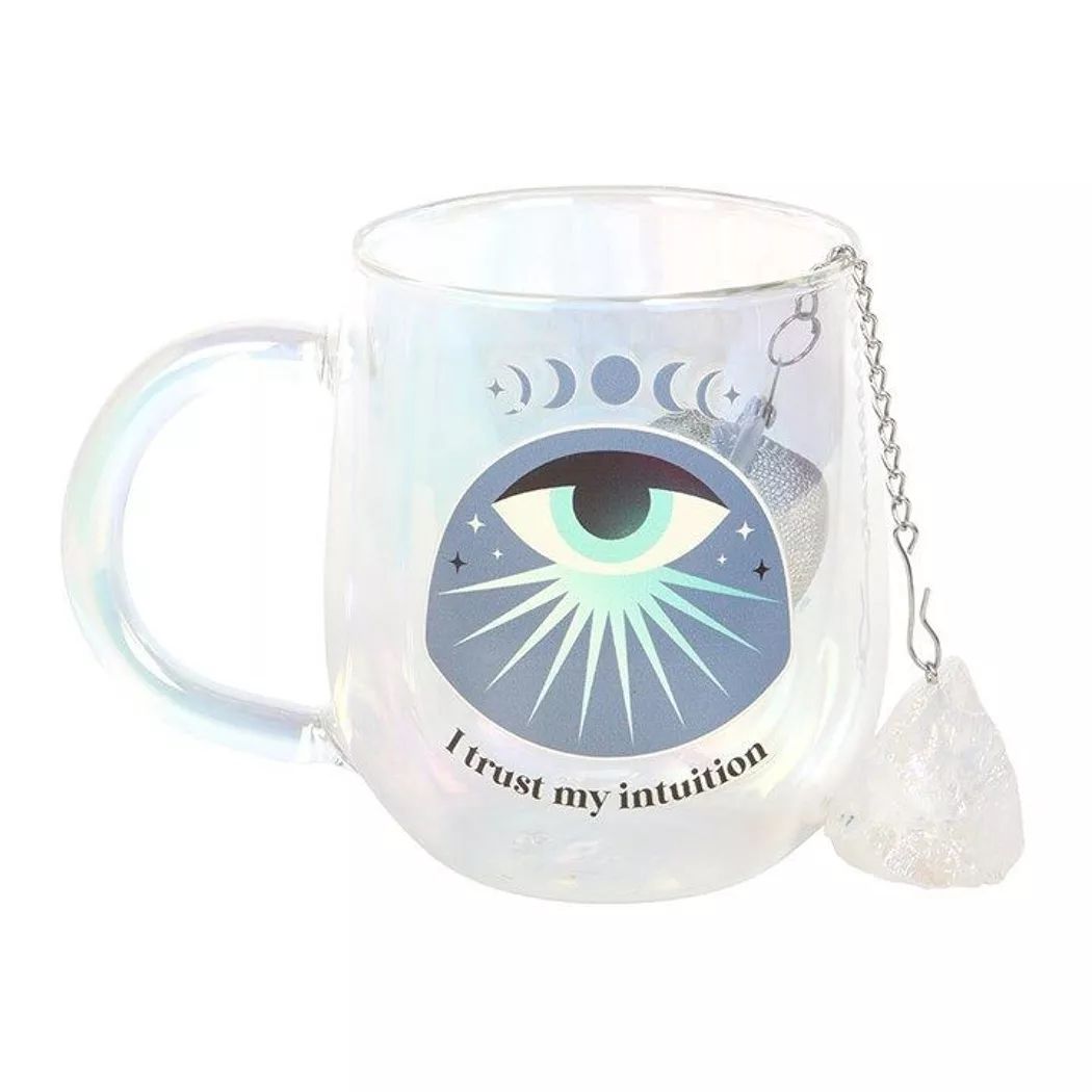 Taza de vidrio de doble pared intuition con infusor de te de cristal Aura.