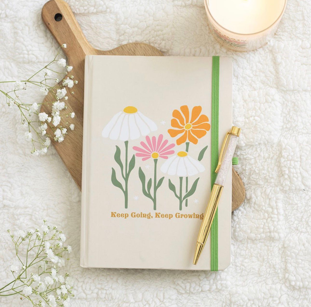 Libreta A5 con bolígrafo de Cuarzo rosa sigue adelante, sigue creciendo.