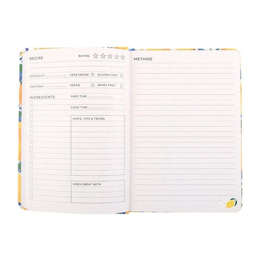 Libreta de recetas tamaño A5 con estampado de limón italiano.