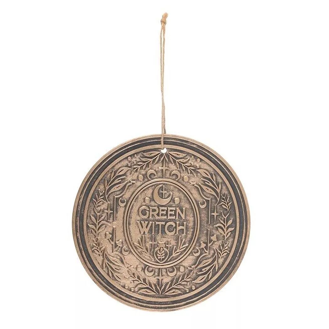 Placa colgante de terracota con efecto bronce de la bruja verde.
