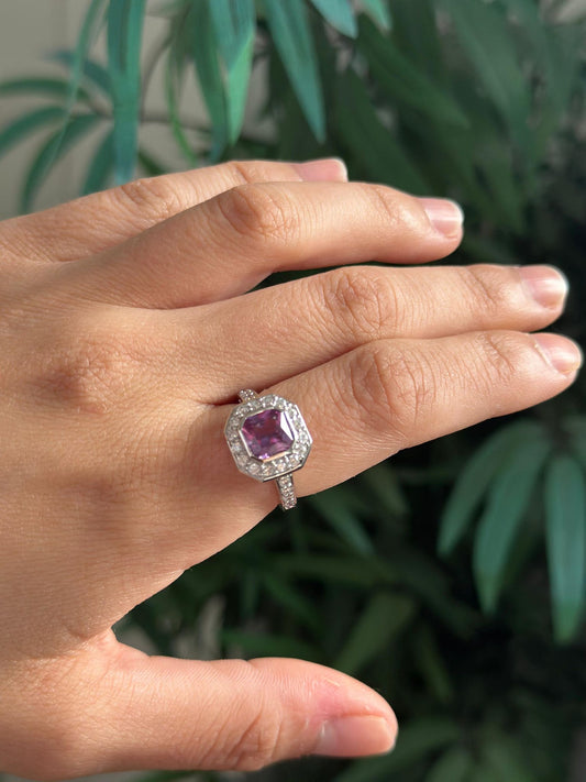 Anillo de plata con amatista y circonitas talla 14