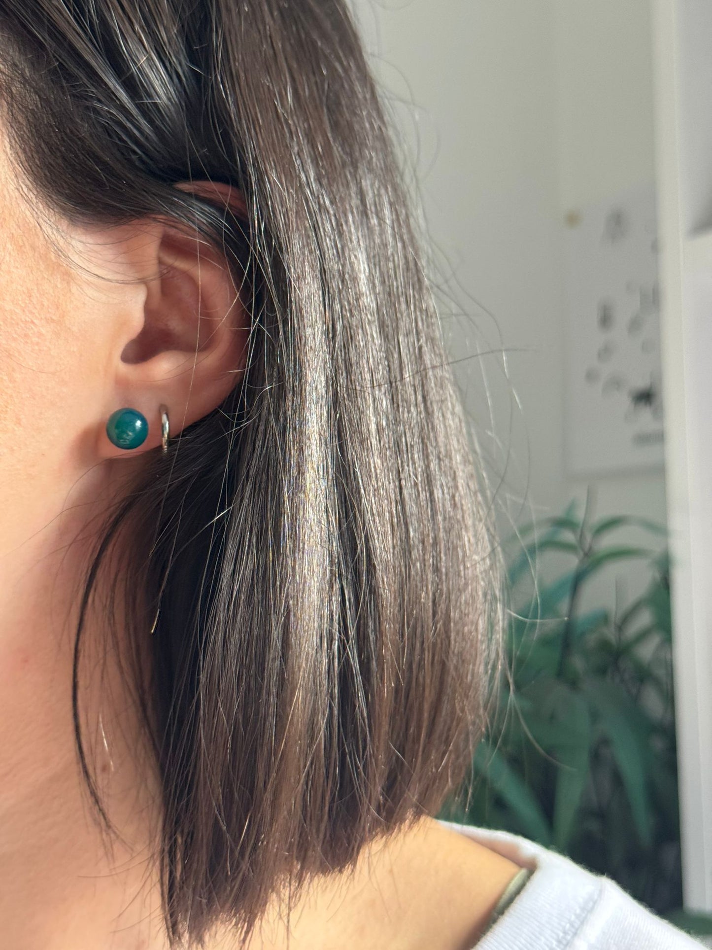 Pendientes bola de agata azul en plata