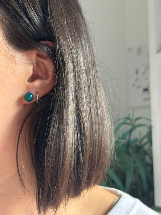 Pendientes bola de agata azul en plata