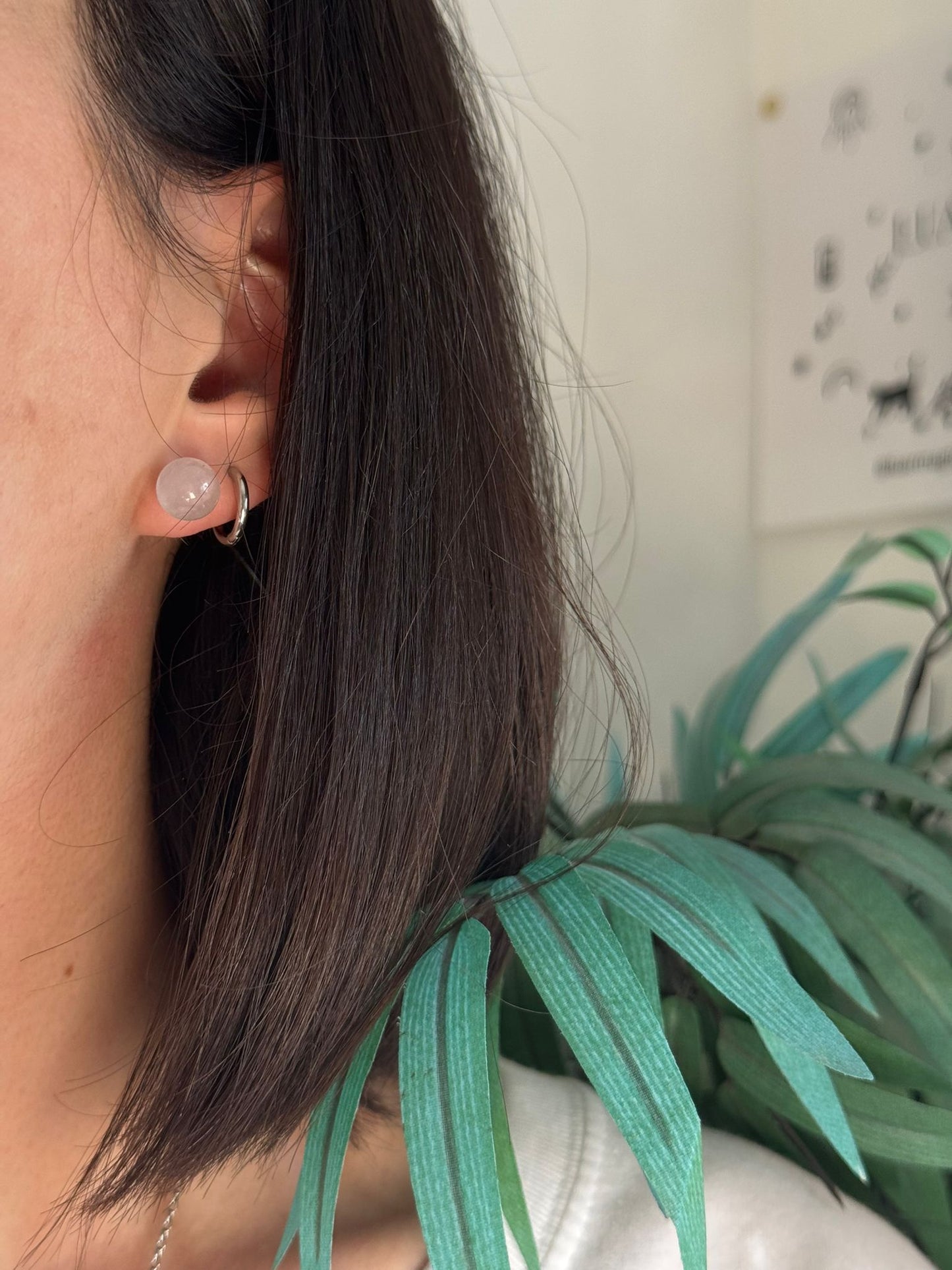 Pendientes bola de cuarzo rosa en plata